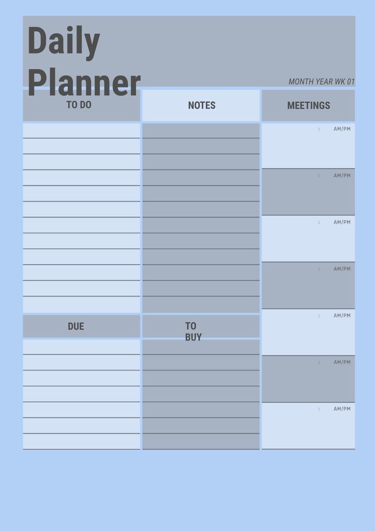 Efficient Daily Planner Template for Tasks, Notes, and Meetings - Download Free Stock Templates Pikwizard.com