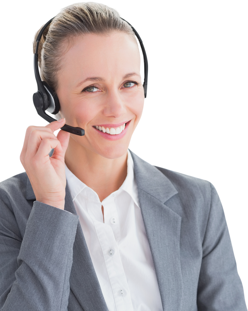 Smiling Professional Woman with Headset on Transparent Background - Download Free Stock Images Pikwizard.com