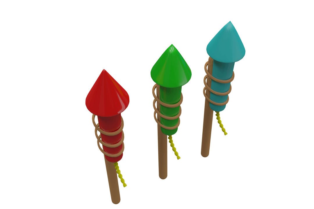 Colorful Rocket Fireworks with Transparent Background