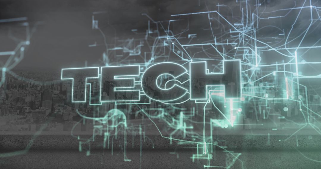 Futuristic Digital Network with Glowing TECH