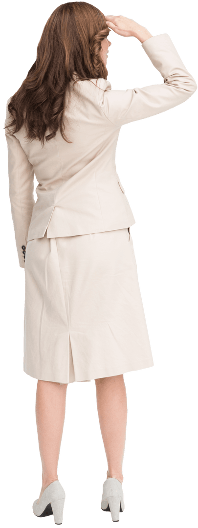 Rear View Businesswoman in Suit Looking Forward Transparent Background