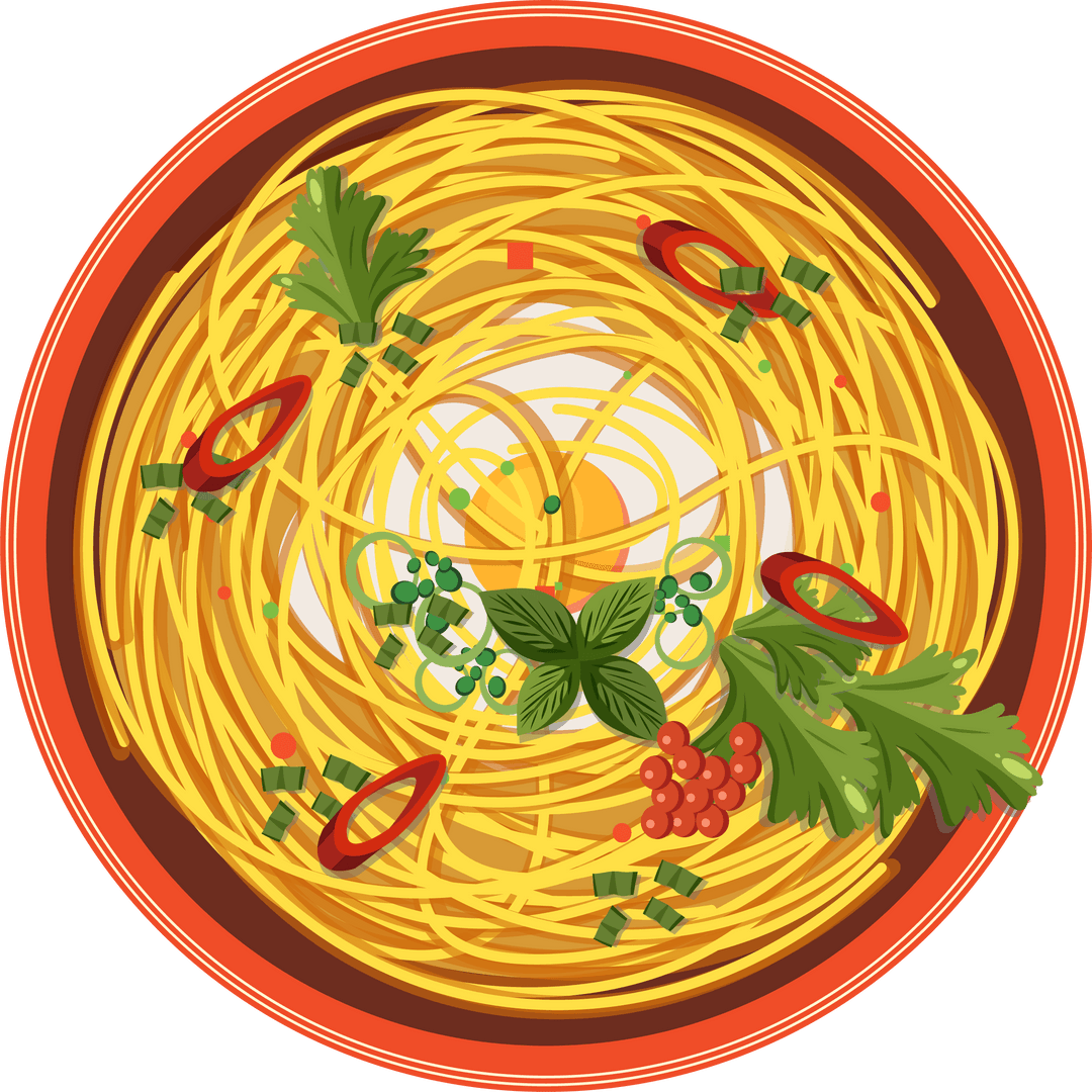 Transparent Food Art: colorful plate Spaghetti with Herbs