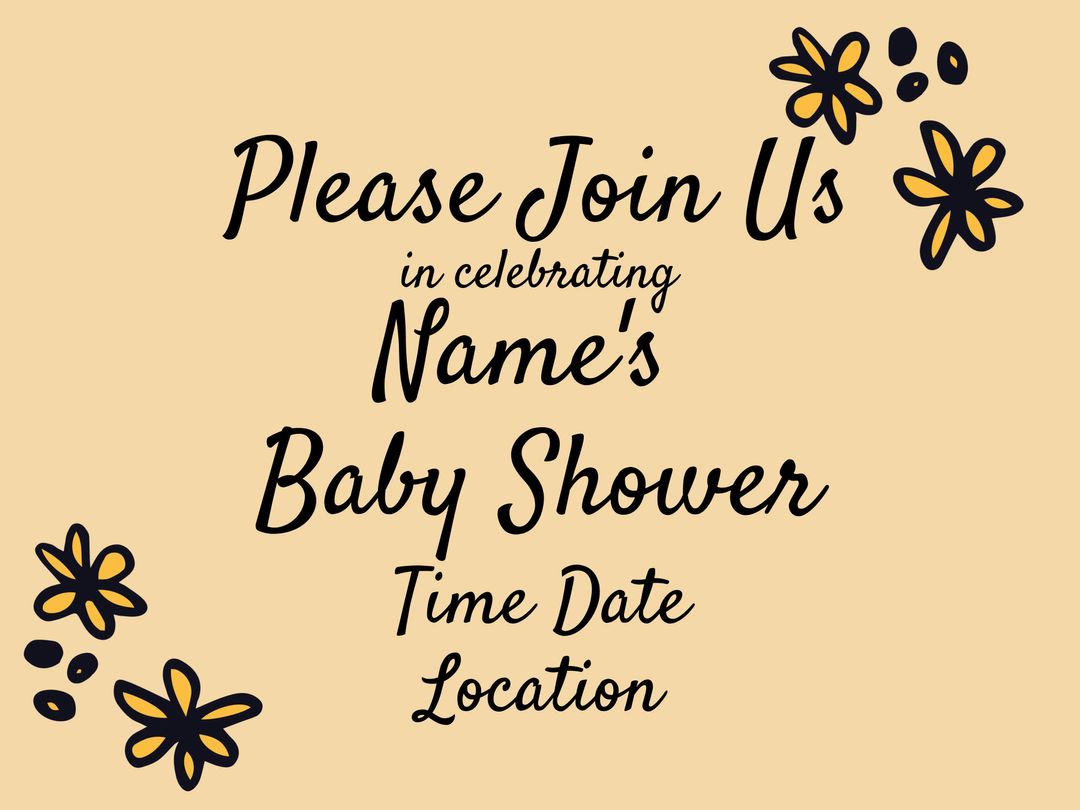 Baby Shower Invitation with Floral Accents on Beige Background