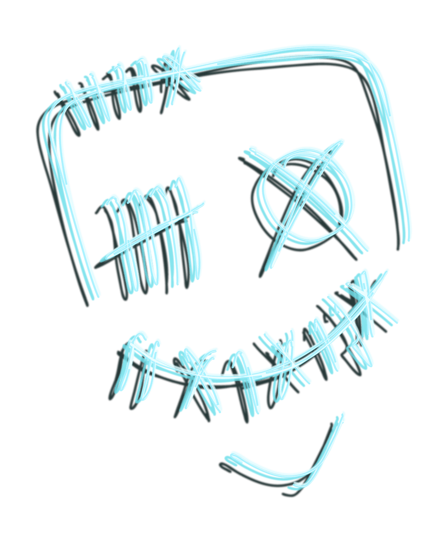 Neon Digital Scribble Forming Imaginative Face on Transparent Canvas