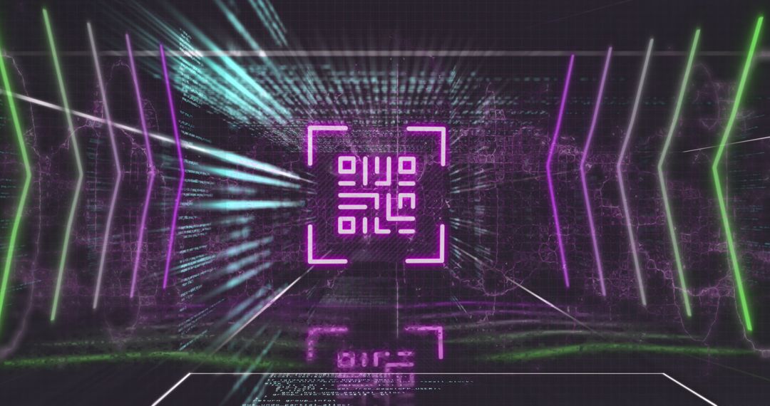 Futuristic Barcode with Neon Light Effects on Digital Interface
