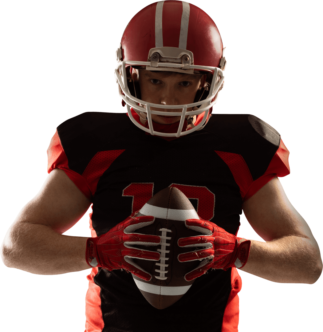 Young Football Player with Helmet and Ball Isolated on Transparent Background