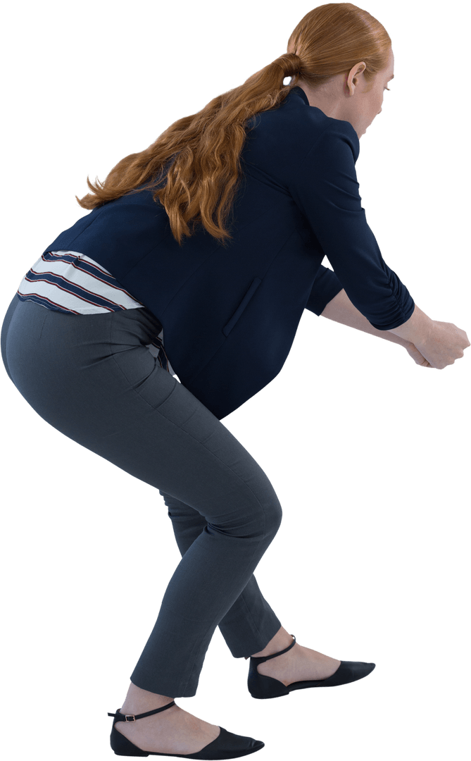 Businesswoman Holding Invisible Object on Transparent Background