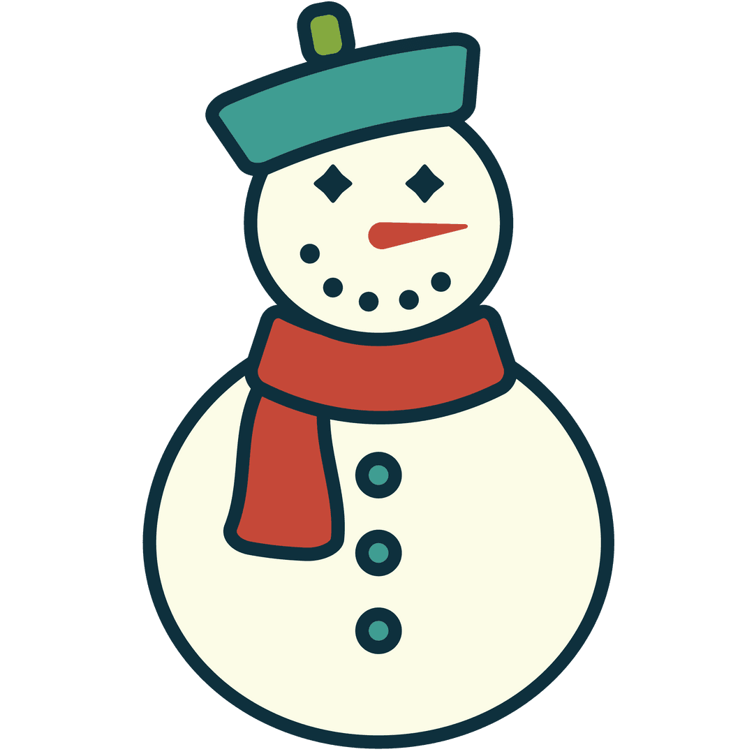 Cute Cartoon Snowman with Hat on Transparent Background