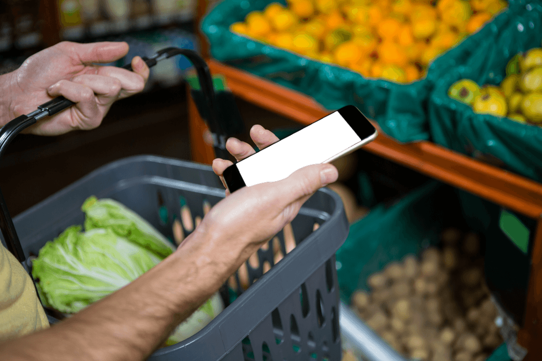 Transparent Screen on Mobile While Shopping in Grocery Store
