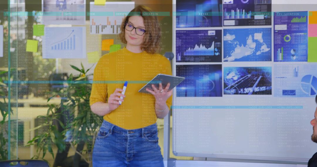 Confident Businesswoman Analyzing Charts in Modern Meeting