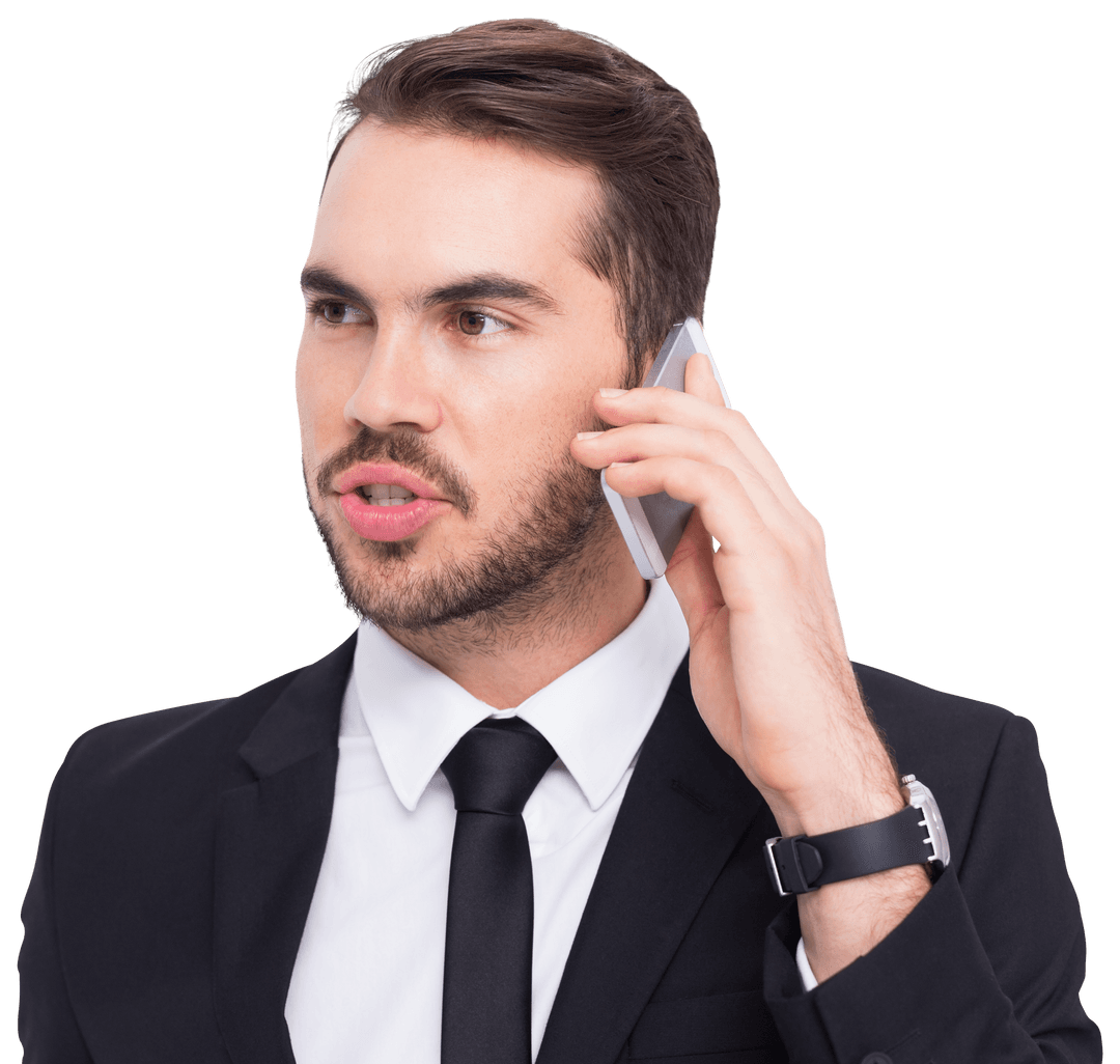 Transparent Businessman Engaging in Phone Call, Focused Communication