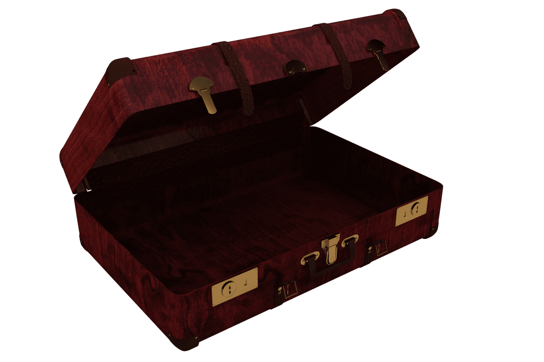 Open Vintage Suitcase on Transparent Background