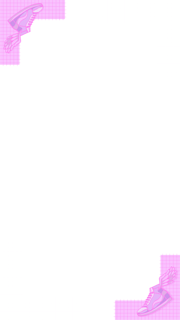 Transparent Frame With Pink Grids and Winged Sneakers in Modern Design