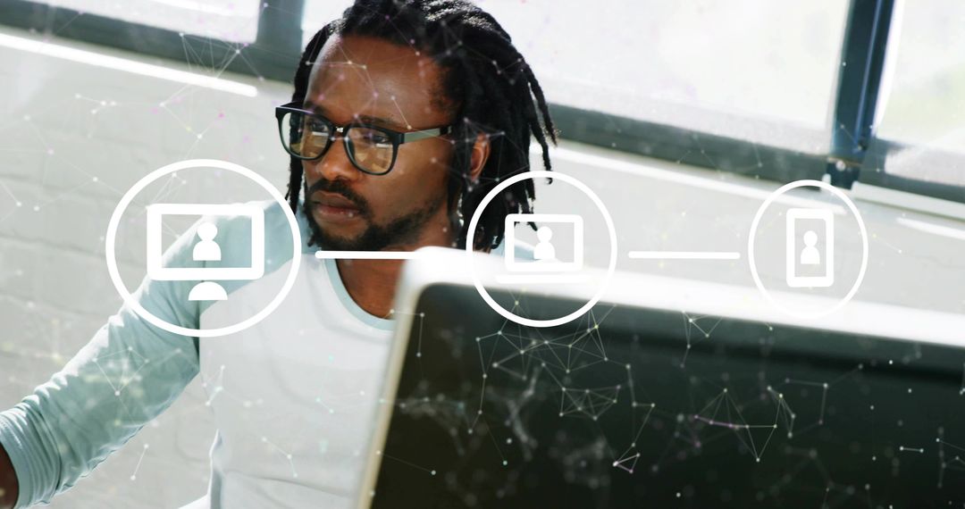 Focused Man Working with Digital Interface in Modern Office