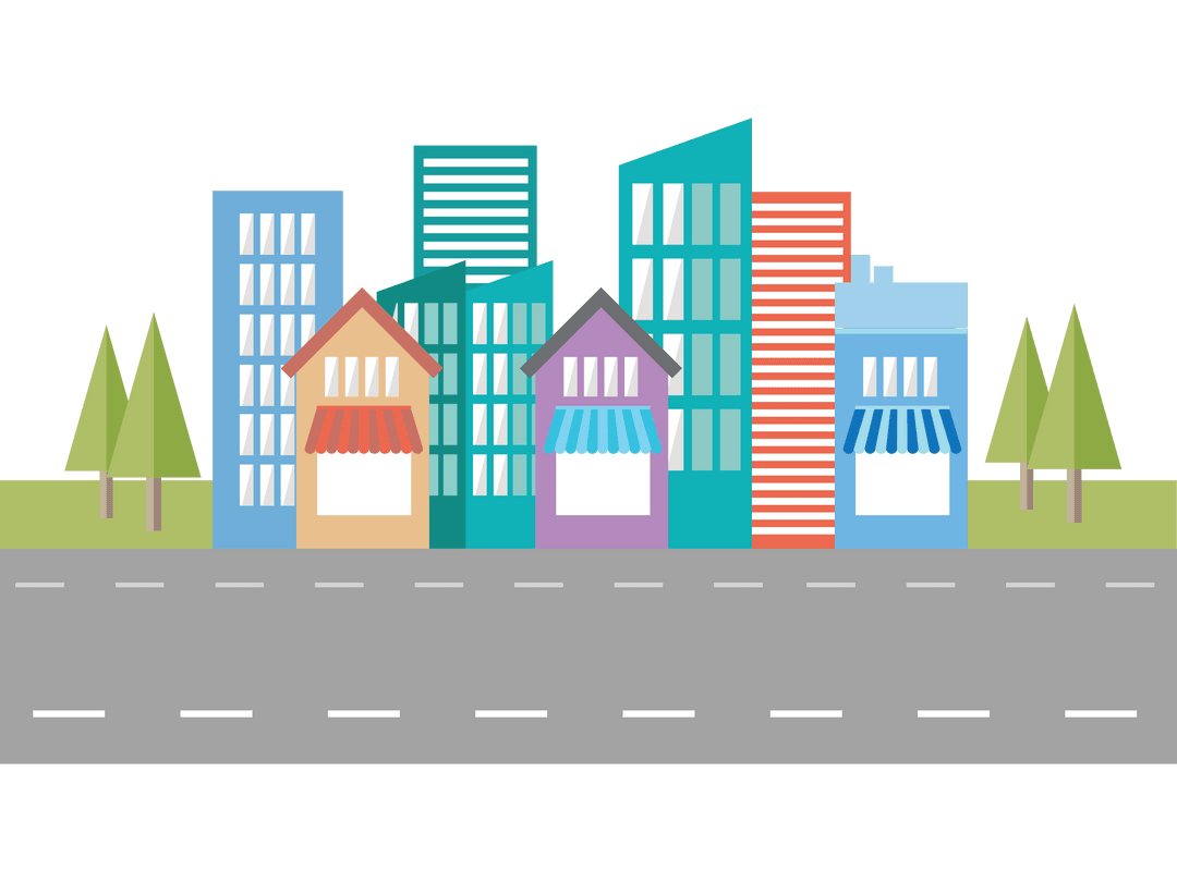 Transparent Cityscape Illustration with Empty Road