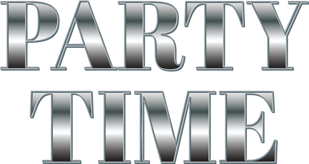 Shiny Metallic Party Time Text on Transparent Background