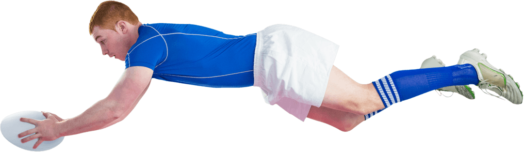 Transparent Rugby Player Scoring Try in Mid-Air Action Shot