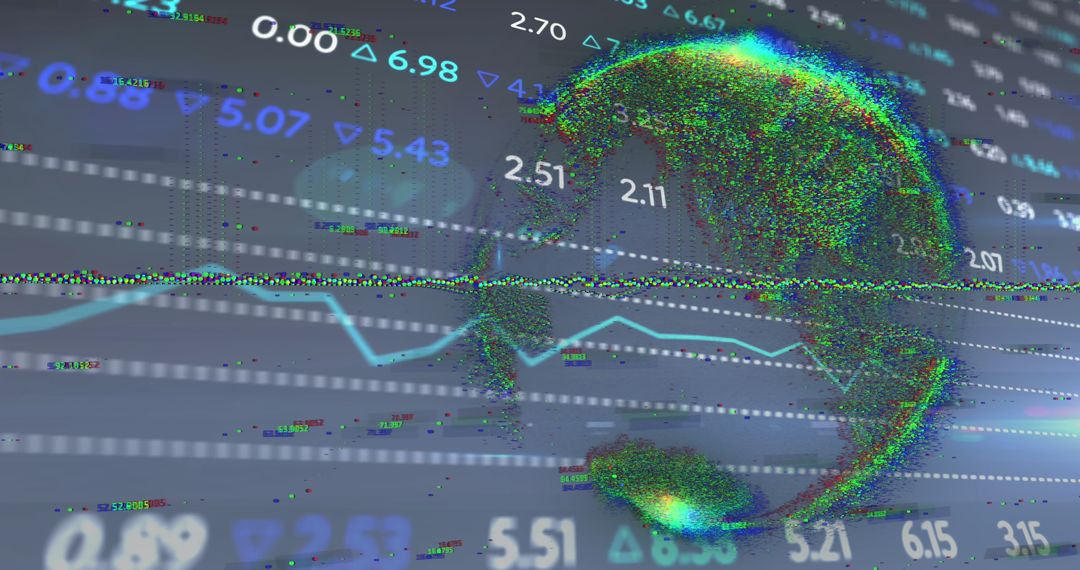 Global Finance Data Visualization with Digital World Illustration