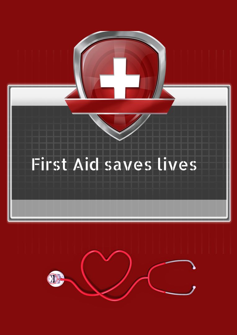 First Aid Awareness Campaign Graphic with Heart Symbol and Cross