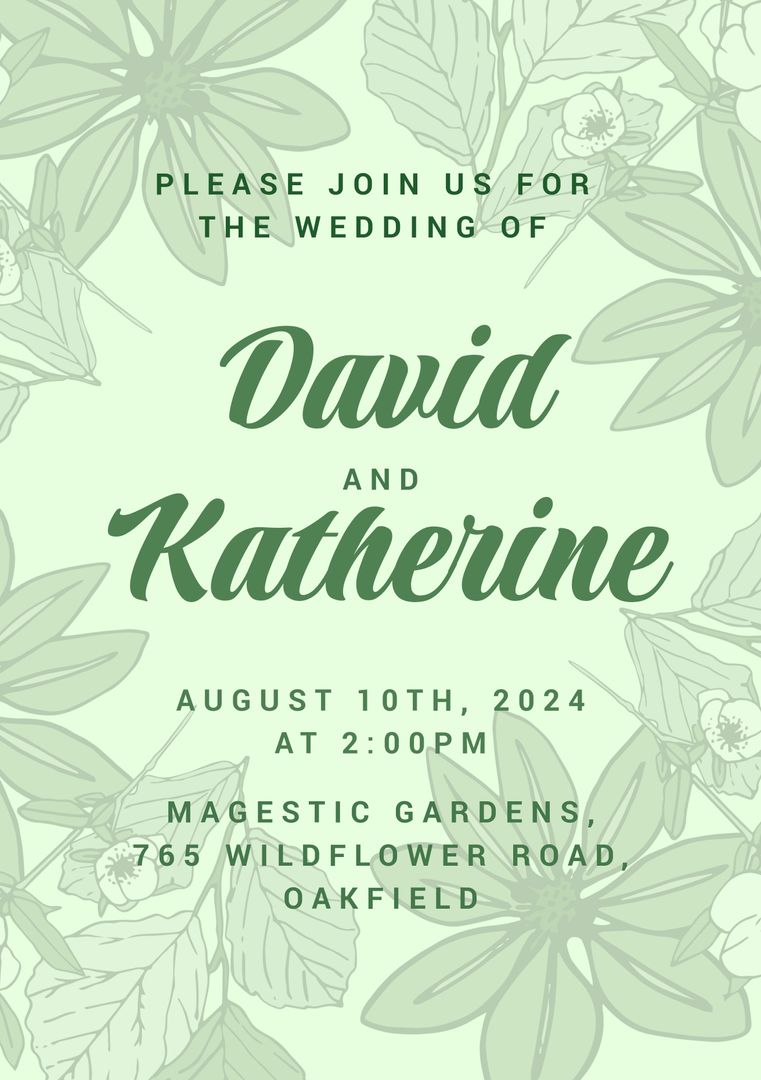 Elegant Greenery-Themed Wedding Invitation with Leaf Illustrations and Floral Elements - Download Free Stock Templates Pikwizard.com