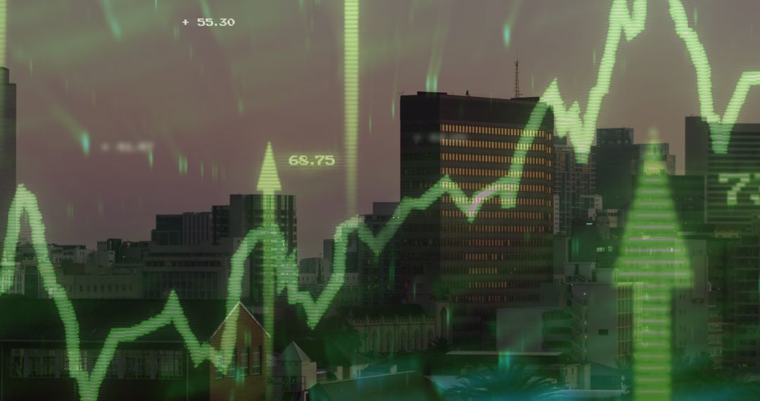 Digital Finance Data Overlapping Urban Skyline