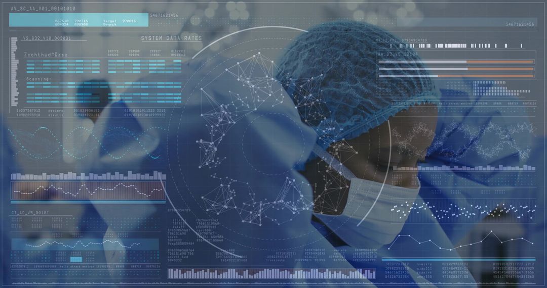 Surgeon Operates with Advanced Technology Infographics and Data