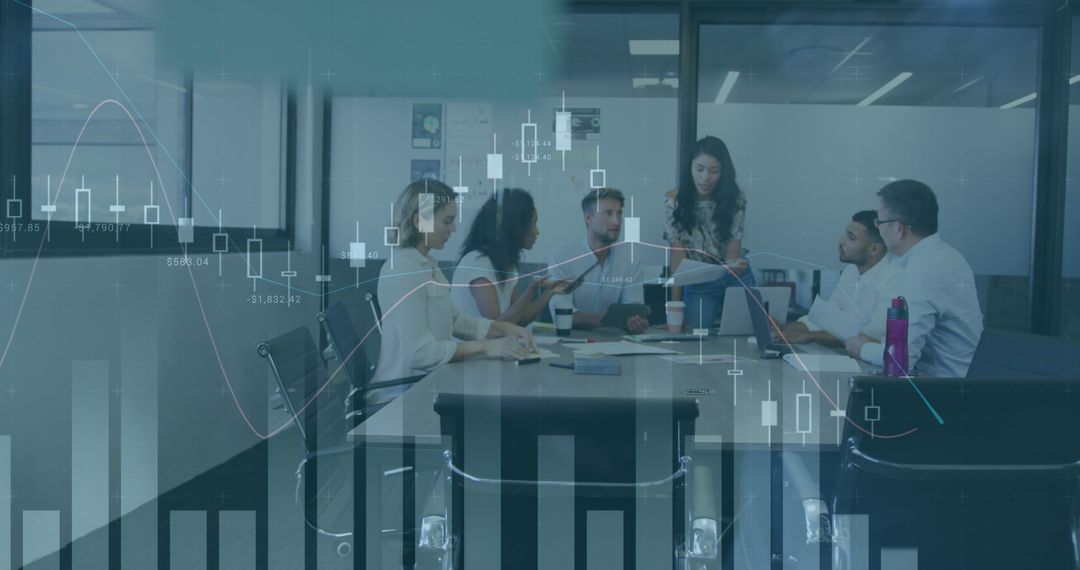 Diverse Team Discussing Data Analysis in Modern Office Environment