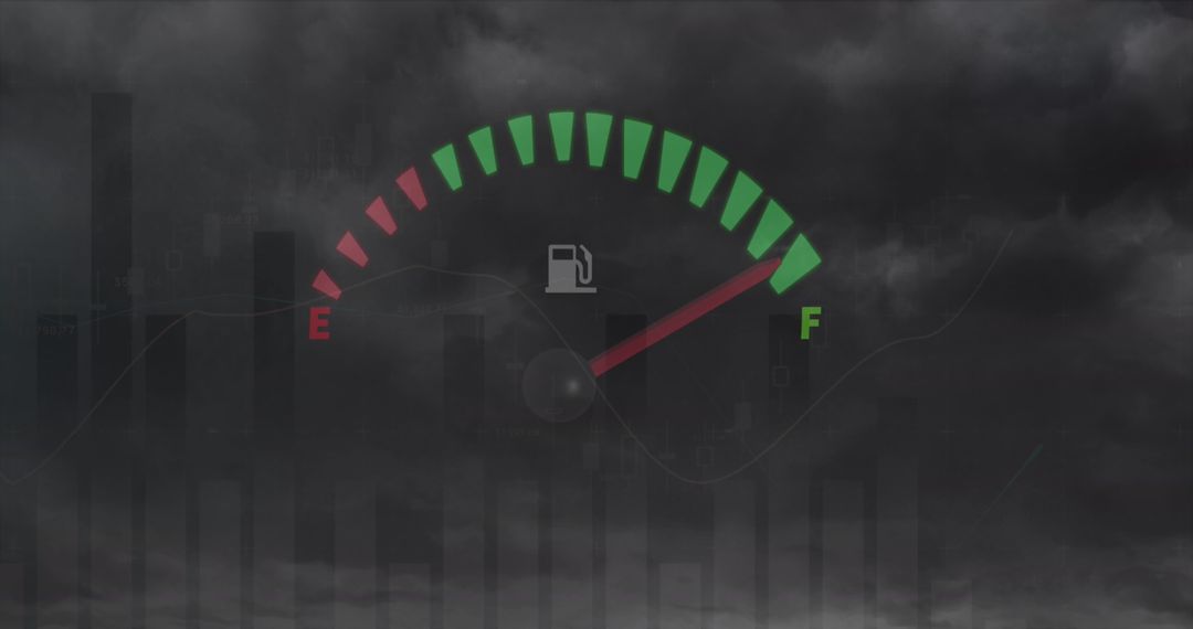 Fuel Gauge with Data Analytics Theme Above Dark Sky