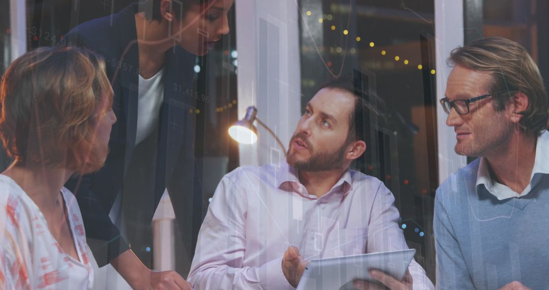 Diverse Business Team Analyzing Financial Data Over Digital Interface