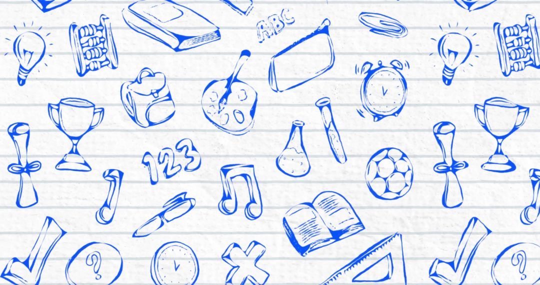 Seamless School Items Pattern on Lined Paper Background