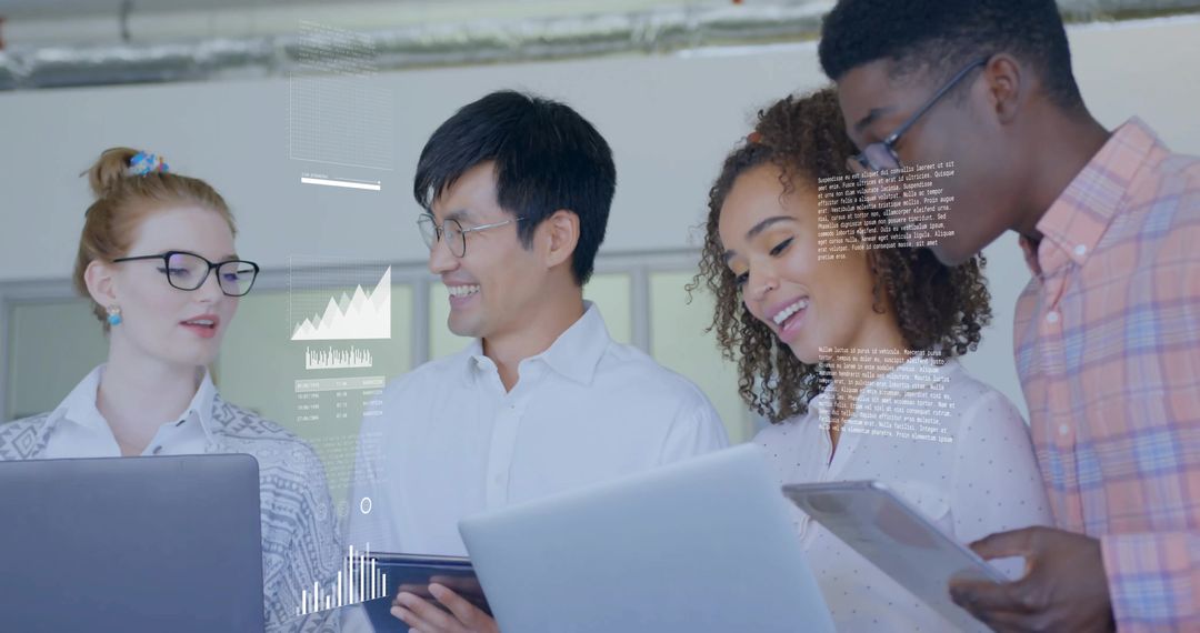 Diverse Professionals Analyzing Digital Data in Modern Workspace