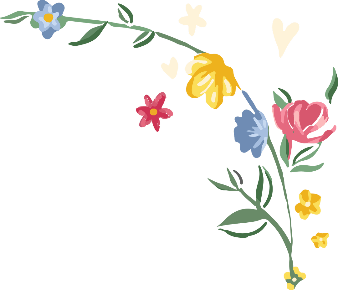 Colorful Hand-drawn Floral Corner with Transparent Background