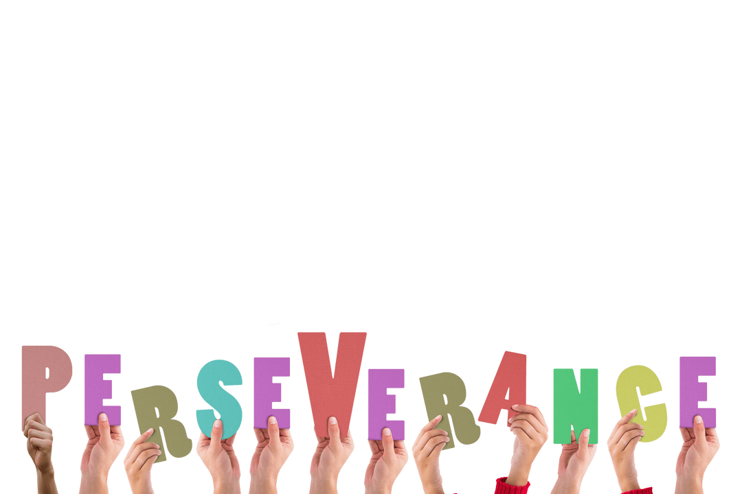 Hands Holding Perseverance Letters on Transparent Background
