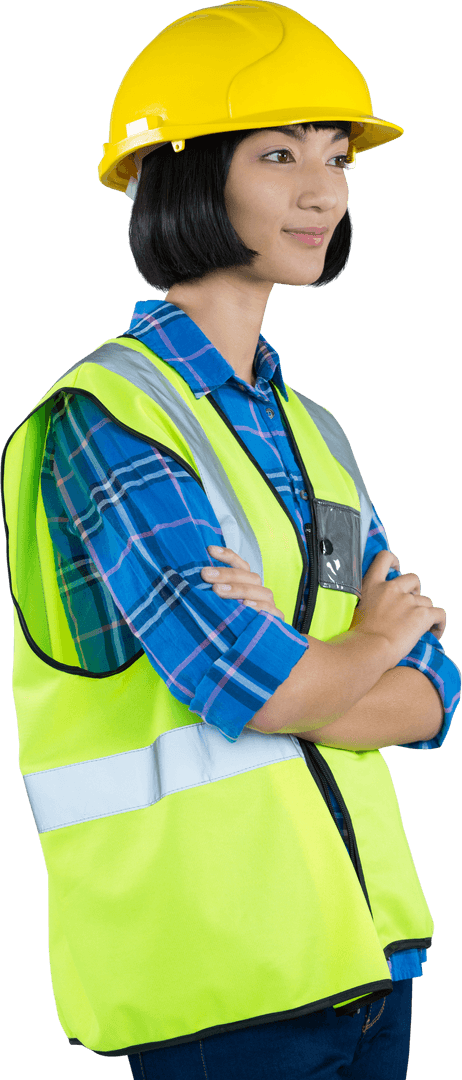 Smiling Female Architect in Yellow Safety Vest on Transparent Background