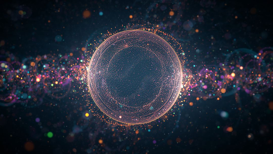 Luminous Glowing Sphere in Dark Virtual Space with Particle Trails