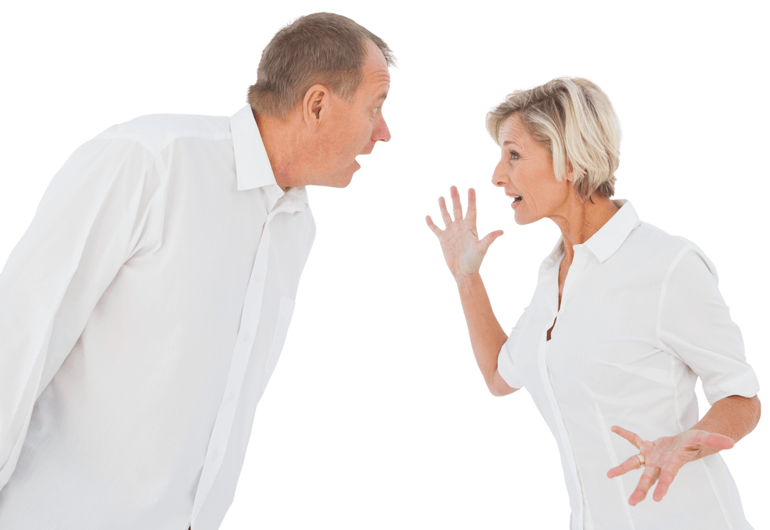 Transparent Scene of Angry Older Couple Arguing Energetically