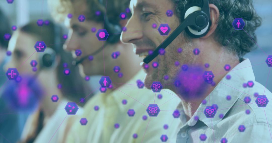 Customer Service Team Engaging with Clients Using Headsets