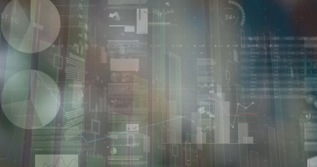 Abstract Financial Data Superimposed on Urban Skyline