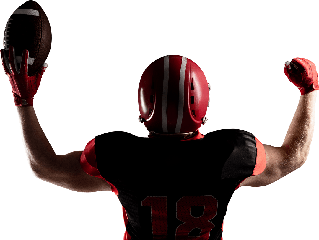 Transparent Background American Football Player with Helmet and Ball