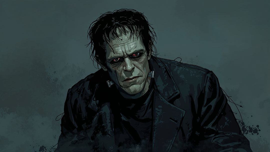 Frankenstein Monster with Moody Background and Dark Expression