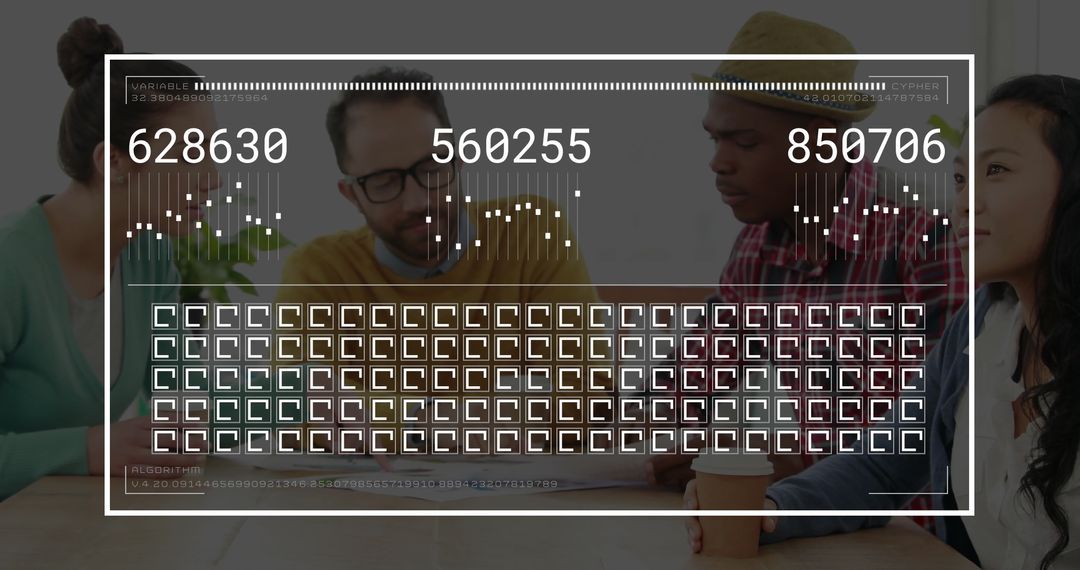 Team Analyzing Data with High-Tech Interface Overlay