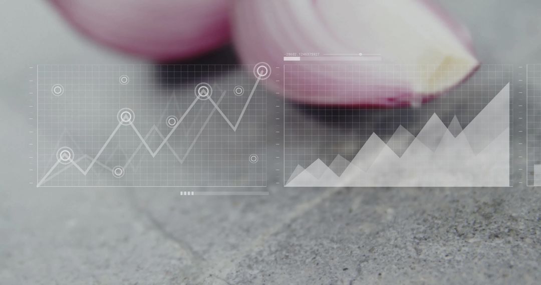 Sliced Red Onions Background with Superimposed Graphs