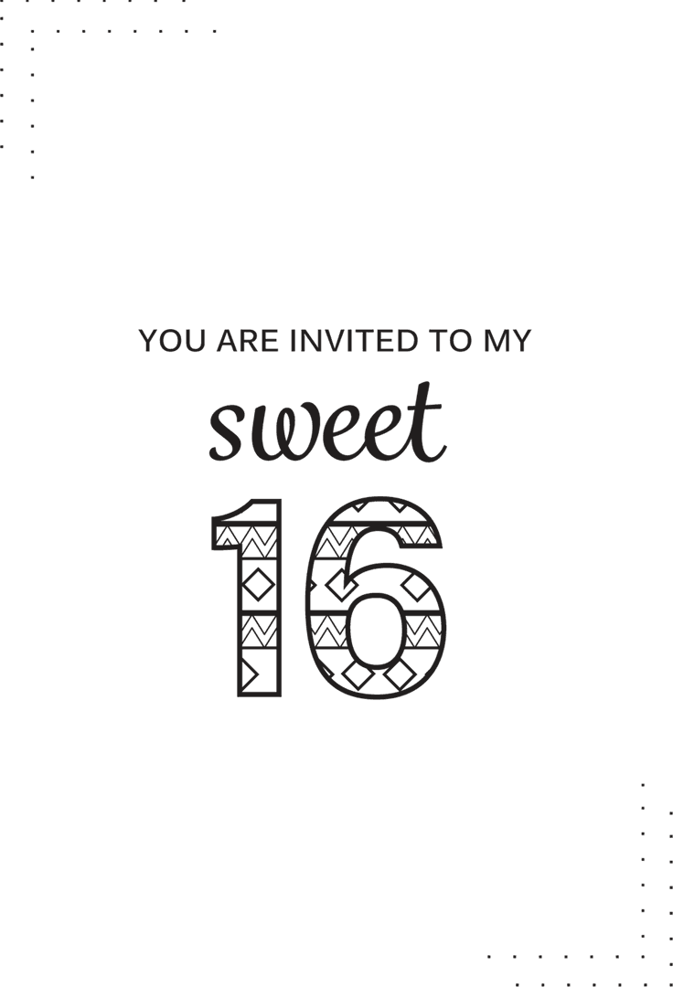 Sweet 16 Birthday Invitation with Abstract Number Design on Transparent Background