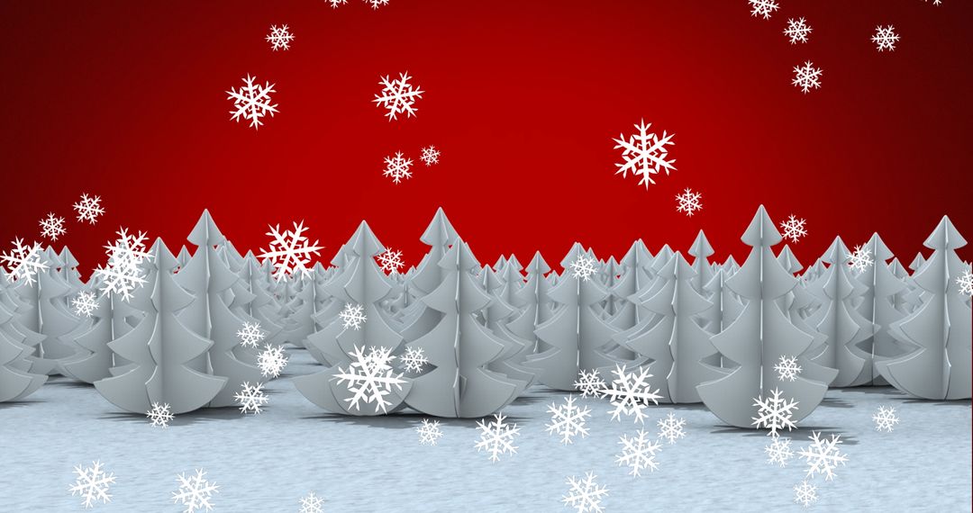 Winter Wonderland with Falling Snowflakes on a Festive Red Background