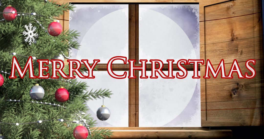 Merry Christmas with Sleigh Scene and Festive Decorations