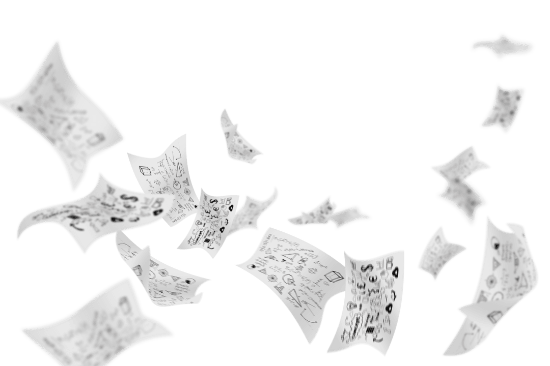 Illustrated Cards Flying Calmly on Transparent Background