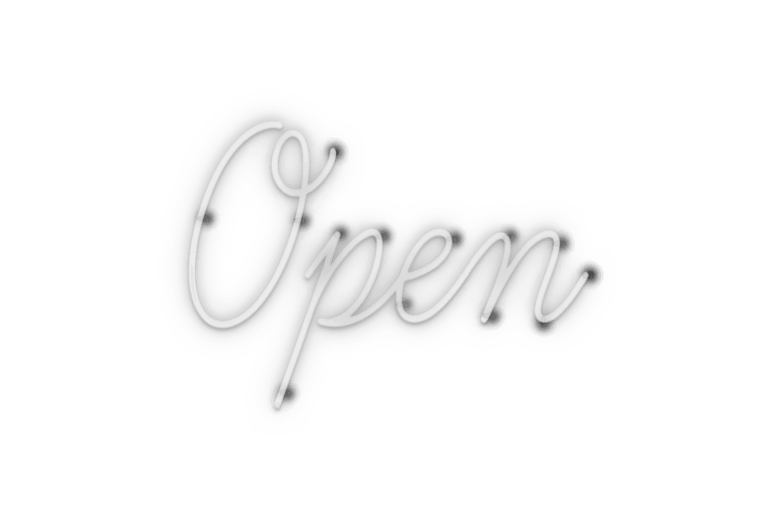 White 'Open' Text with Neon Effect on Transparent Background