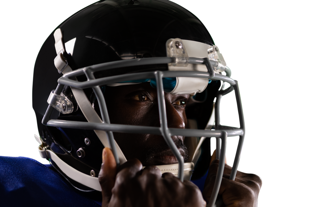 Determined African-American Football Player in Helmet Close-Up Isolated on Transparent Background - Download Free Stock Images Pikwizard.com