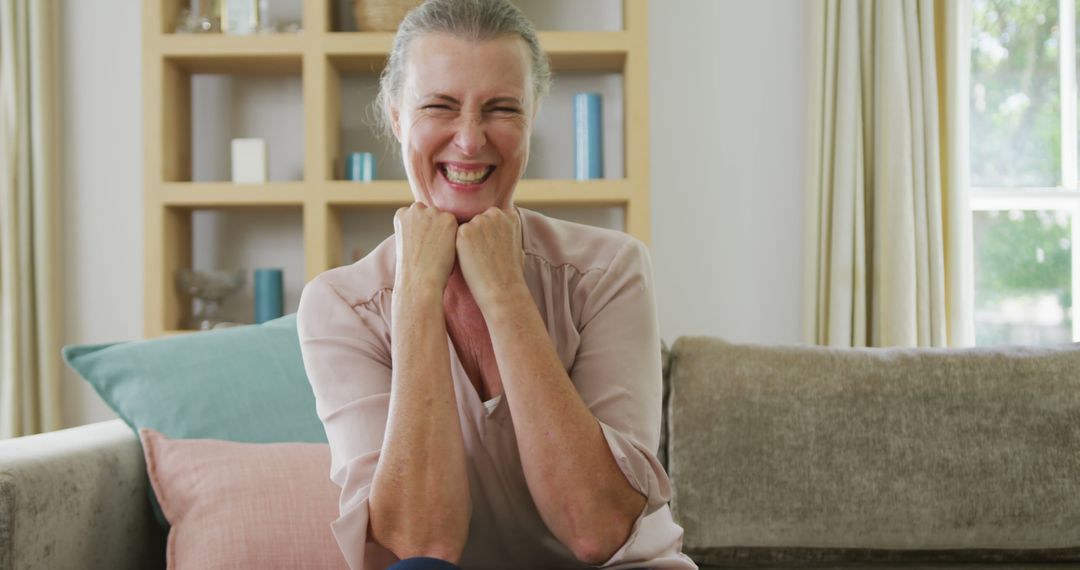 Smiling Senior Woman Feeling Happy at Home - Free Images, Stock Photos and Pictures on Pikwizard.com