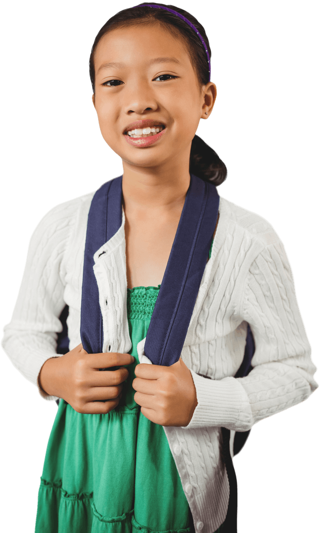 Transparent Smiling Girl with Backpack Ready for School